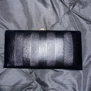 Lodis Black Structured Clutch with Textured Stripes